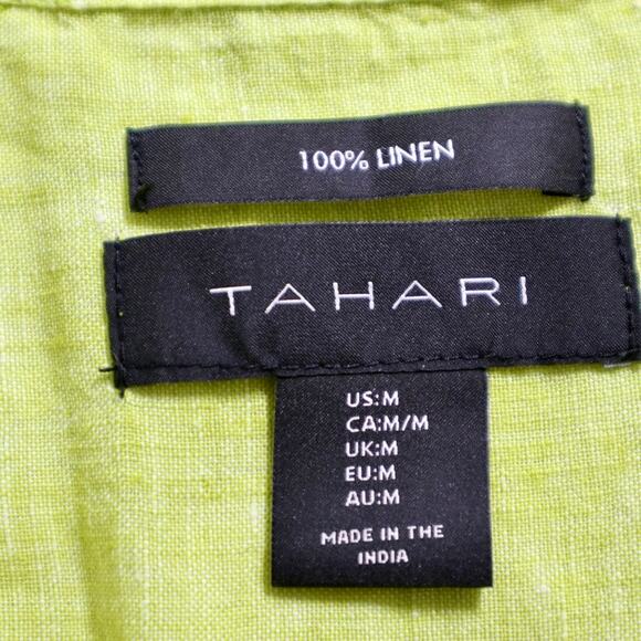 Tahari Size M Linen V Neck Tunic 3/4 Sleeve Side Buttons Chartreuse - Picture 10 of 11